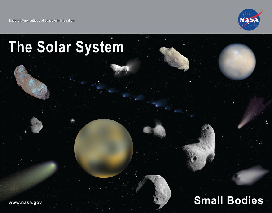 a poster of small bodies like asteroids and comets.